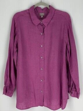 J. Jill 100% Linen Button Up Long Sleeve Shirt Womens Sz 1X Purple NWOT